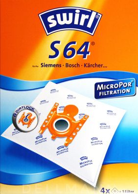 Swirl S 64 MicroPor Staubsaugerbeutel S64 frei Haus per DHL-Paket