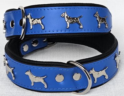 Bullterrier Hundehalsband - Halsumfang 42-50cm, LEDER, BLAU - Schwarz