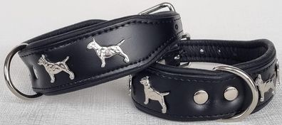 Bullterrier Hundehalsband - Halsumfang 33-41 cm, LEDER, Schwarz