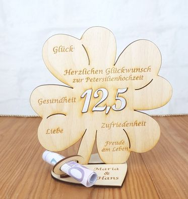 Geldgeschenk zum 12,5. Hochzeitstag mit Wunschtext 16cm Kleeblatt Petersilienhochzeit