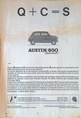 Originale alte Reklame Werbung Austin 850 Mini Cooper v. 1966 (1)
