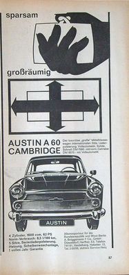 Originale alte Reklame Werbung Austin A 60 Cambridge v. 1962