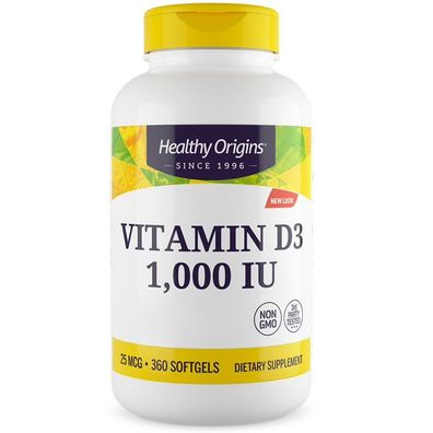 Healthy Origins, Vitamin D3, 1,000 IU, 360 Weichkapseln |Sonderposten