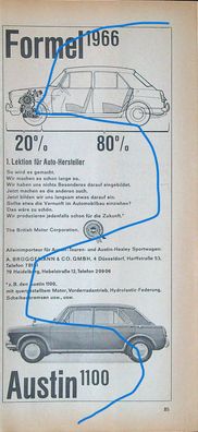 Originale alte Reklame Werbung Austin 1100 v. 1966 (1)