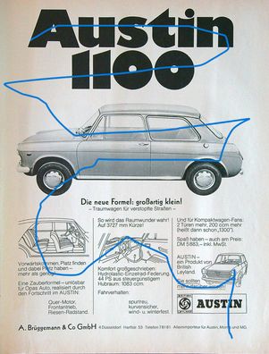 Originale alte Reklame Werbung Austin 1100 v. 1970