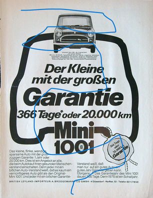 Originale alte Reklame Werbung Austin Mini Cooper 1001 v. 1975