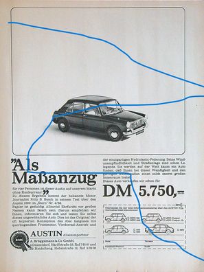 Originale alte Reklame Werbung Austin 1300 v. 1968