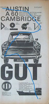 Originale alte Reklame Werbung Austin A 60 Cambridge v. 1962 (7)
