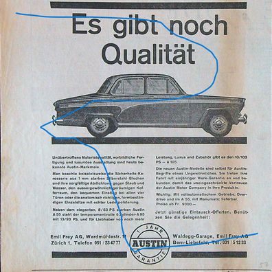 Originale alte Reklame Werbung Austin A 55 v. 1957