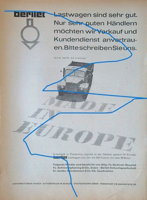 Originale alte Reklame Werbung Lkw Berliet v. 1962