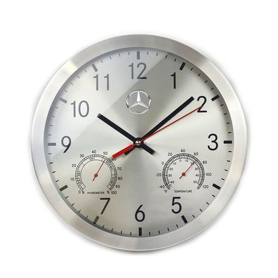 Mercedes-Benz Wanduhr Uhr Thermometer Hygrometer Quarzwerk silber Aluminium 30cm