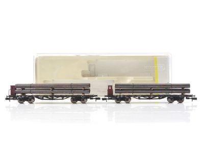 Minitrix N 13408 Güterwagen-Set 2-tlg. Plattformwagen mit Stahlrohre DB