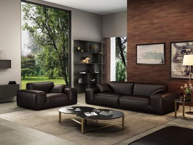 Schwarze Sofagarnitur Luxus 3 + 1 Sitzer Ledercouchen Wohnzimmer Möbel