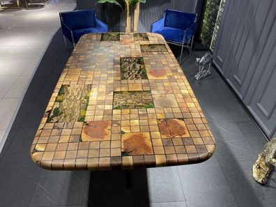 Esstisch Epoxidharz Esszimmertisch Mosaik Tisch 90 cm Holz Braun Neu