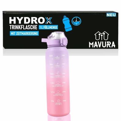 HYDROX Trinkflasche mit Zeitmarkierung Sportflasche Wasserflasche Sport Yoga 1L