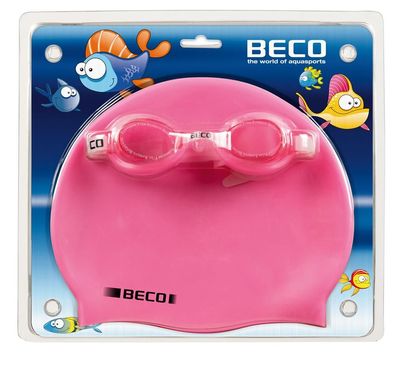 BECO-Swimset Kids Set Brille und Silikonhaube - Farbe: weiß/ pink