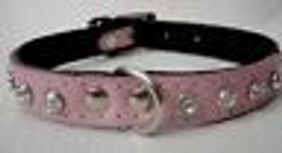Hundehalsband - Halsband, Halsumfang 22-27cm Leder + Kristallen + Rosa (PL.2-37)