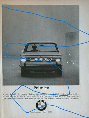 Originale alte Reklame Werbung BMW 1600 v. 1967 (1)