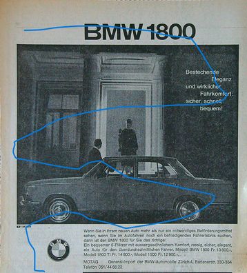 Originale alte Reklame Werbung BMW 1800 v. 1964 (3)