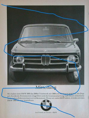 Originale alte Reklame Werbung BMW 1800 v. 1968 (9)