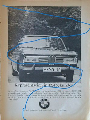 Originale alte Reklame Werbung BMW 2000 v. 1966 (11)