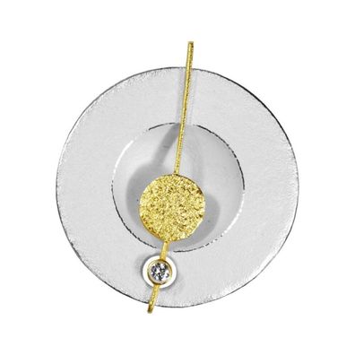 ARS Silberbrosche mit 750 Gelbgold und Diamant 10294