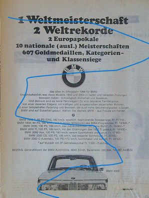 Originale alte Reklame Werbung BMW 2000 v. 1967 (29)