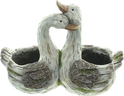Pflanzer "Gänsepaar" in Holz Optik mit 2 Blumentöpfen, Pflanzkübel, Übertopf