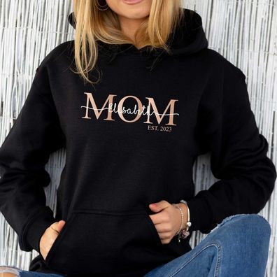 Hoodie MOM | Kapuzen-Sweater mit Geburtsjahr | Mom Kapuzenpulli mit Kindernamen
