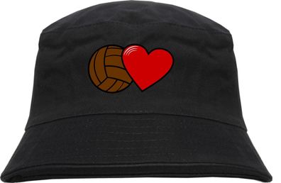 Fussball und Herz Fischerhut - bestickt - Bucket Hat Anglerhut Hut
