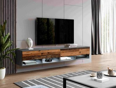 FURNIX TV-Schrank ALYX 200 cm (2x100cm) Lowboard modern Grau Anthrazit-old style wood