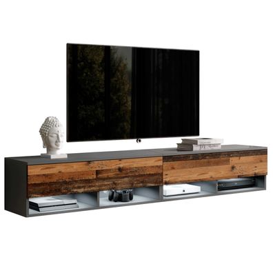 FURNIX TV-Schrank ALYX 200 cm (2x100cm) mit LED Anthrazit-old style wood