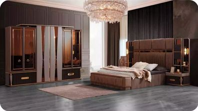 Garnitur Luxus Schlafzimmer Doppelbett Garnitur Bett Set 4tlg Beige