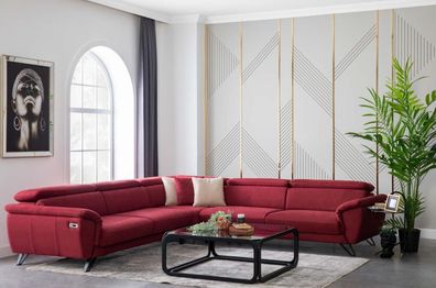 Rotes L-Form Ecksofa Luxus Wohnlandschaft Polstermöbel Wohnzimmer Couch