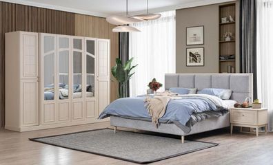 Schlafzimmer Set Luxus Komplettes Bett 2x Nachttisch Kleiderschrank Modern 4tlg