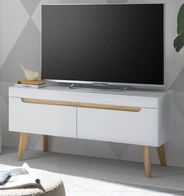 TV-Lowboard Fernsehtisch in weiß matt Eiche Flat TV Unterschrank Isgard 107 x 50 cm