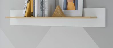 Wandboard in weiß matt Eiche Wohnzimmer Esszimmer Wandregal Bücherregal Isgard 107 cm
