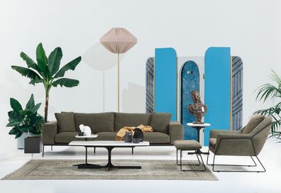Moderne Grüne Sofagarnitur Zweisitzer Sessel Stoffmöbel Grau Luxus Set