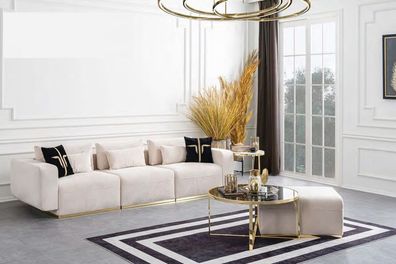 Großer Weißer Fünfsitzer Luxus Sofa Wohnlandschaft Wohnzimmer Modern