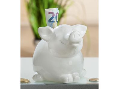 Gilde Keramik Spardose Schwein"Piggy" weiß glasiert 33626