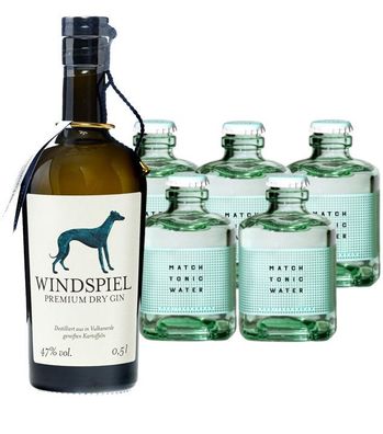 Windspiel Gin & 5 x Match Mediterranean Tonic Set (47 % vol, 1,5 Liter) (47 % vol, hi