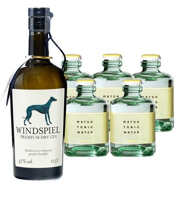 Windspiel Gin & 5 x Match Indian Tonic Set (47 % vol, 1,5 Liter) (47 % vol, hide)