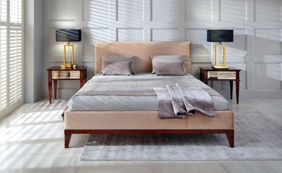 Braun-beige Schlafzimmer Bett Holz Doppelbett Neu