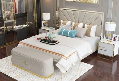 Designer Schlafzimmer Bett Leder 2tlg. Komplett Set Hocker Betten Hotel Luxus