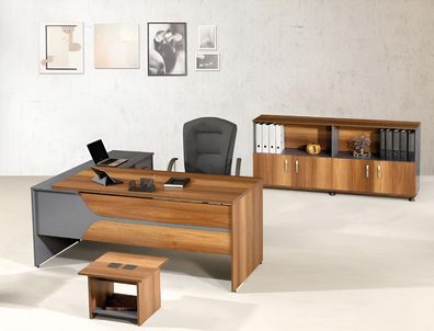 Garnitur Büro Eckbürotisch Arbeitszimmermöbel Schrank 3tlg Holz Braun