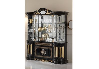 Vitrine Betty 4 türig in schwarz gold Klassik italienische Möbel