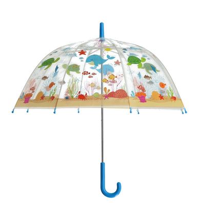 degawo Kinder Regenschirm transparent mit Meerestieren und blauen Griff ab 3 J.