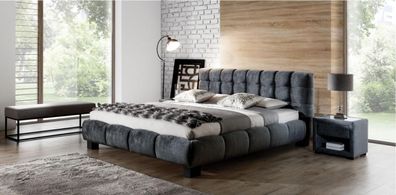 Schlafzimmer Set Blau Bett Holz 2x Nachttische Elegantes Stil Modern Neu 3tlg.