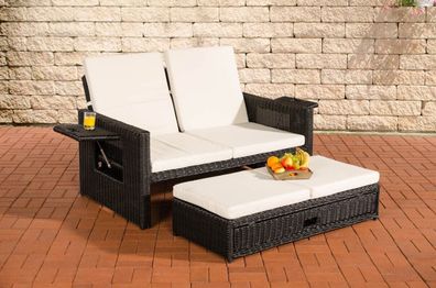 Polyrattan 2er Lounge Sofa schwarz/ weiß Gartensofa Couch Lounge Terrasse Outdoor