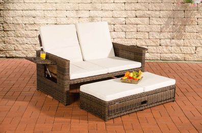 Polyrattan 2er Lounge Sofa braun / weiß Gartensofa Couch Lounge Terrasse Outdoor